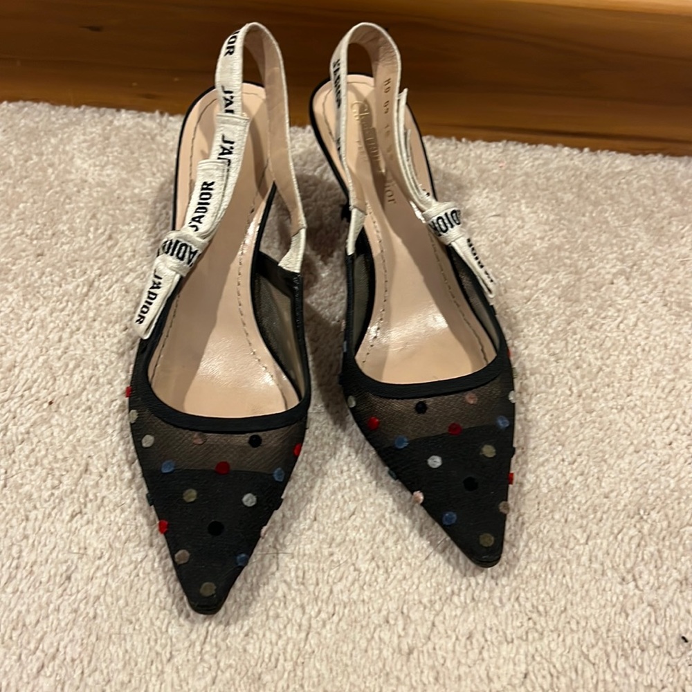 💯 Authentic Christian Dior J’ADIOR Slingback Polkadot Kitten Heel Size 38